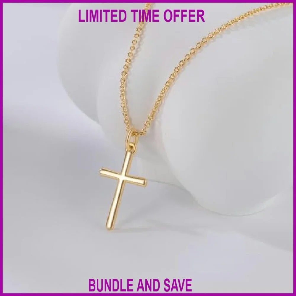 14K Gold Plated Cross Pendant Necklace Adjustable Chain Women's Jewelry